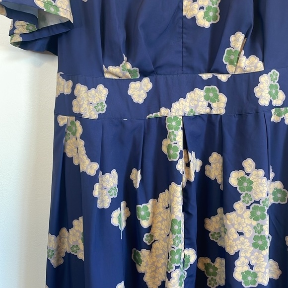 Wayward Francies Floral Maxi Dress 18 Blue Green Short Sleeve Tie Cherry Blossom - Picture 10 of 16